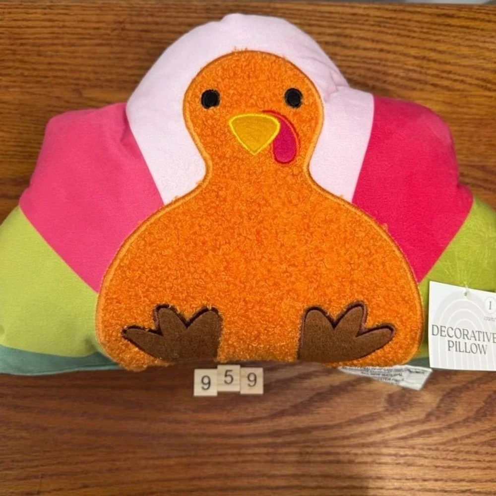 Turkey‎ Pillow fuzzy pink orange white thanksgiving fall autumn